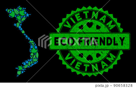 Vector Eco Green Composition Vietnam Map and ECO FRIENDLY Grunge Seal 90658328
