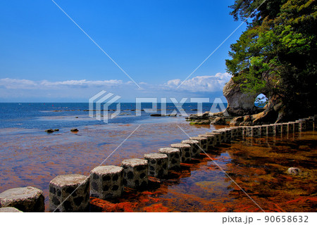 能登・九十九湾・のと海洋ふれあいセンター・冒険気分も味わえる磯の観察路の様子・石川県能登町 能登・九十九湾・のと海洋ふれあいセンター・冒険気分も味わえる磯の観察路の様子・石川県能登町 90658632