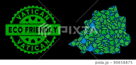 Vector Eco Green Collage Vatican Map and ECO FRIENDLY Grunge Stamp Seal 90658875