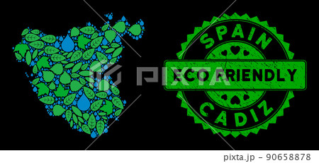 Vector Eco Green Composition Cadiz Province Map and ECO FRIENDLY Distress Stamp Seal 90658878