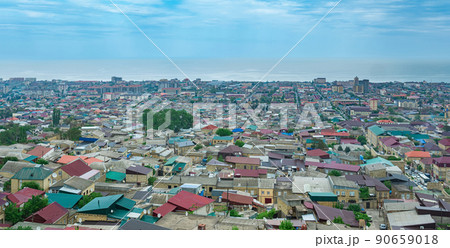 top view from the wall of the citadel to the city of Derbent and the Caspian Sea 90659018