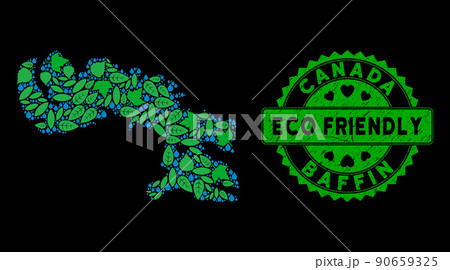 Vector Eco Green Mosaic Baffin Island Map and ECO FRIENDLY Grunge Stamp Vector Eco Green Mosaic Baffin Island Map and ECO FRIENDLY Grunge Stamp 90659325