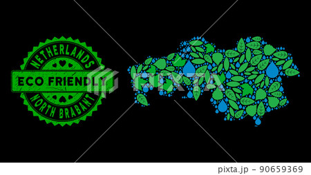 Vector Eco Green Collage North Brabant Province Map and ECO FRIENDLY Grungy Stamp 90659369