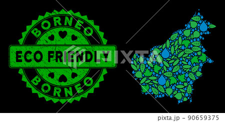 Vector Eco Green Composition Borneo Island Map and ECO FRIENDLY Dirty Stamp Seal Vector Eco Green Composition Borneo Island Map and ECO FRIENDLY Dirty Stamp Seal 90659375