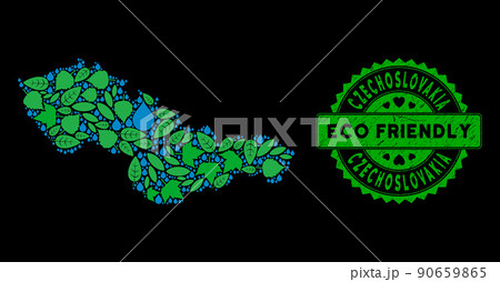 Vector Eco Green Mosaic Czechoslovakia Map and ECO FRIENDLY Grungy Stamp Vector Eco Green Mosaic Czechoslovakia Map and ECO FRIENDLY Grungy Stamp 90659865