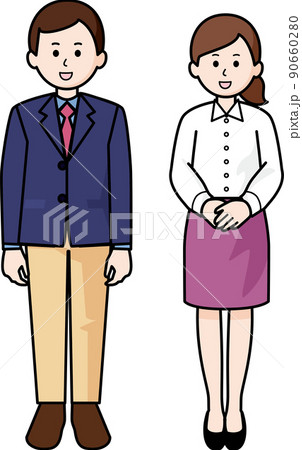 カジュアルな服装で立つ男性と女性 90660280