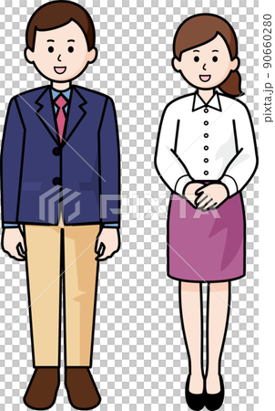カジュアルな服装で立つ男性と女性 90660280
