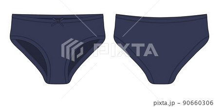 Technical sketch of briefs for girls. Female red underpants. Dark blue color. Women casual panties 90660306
