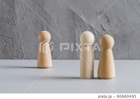 Love triangle concept. One wooden men and two woman. Divorce. Treason. 90660495