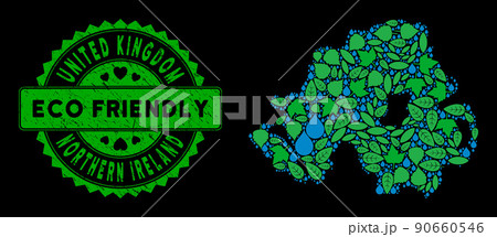 Vector Eco Green Collage Northern Ireland Map and ECO FRIENDLY Dirty Seal Vector Eco Green Collage Northern Ireland Map and ECO FRIENDLY Dirty Seal 90660546