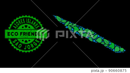 Vector Eco Green Composition Sao Jorge Island Map and ECO FRIENDLY Scratched Seal 90660875