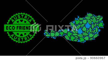 Vector Eco Green Composition Austria Map and ECO FRIENDLY Grungy Seal 90660967