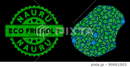 Vector Eco Green Collage Nauru Map and ECO FRIENDLY Distress Seal 90661003