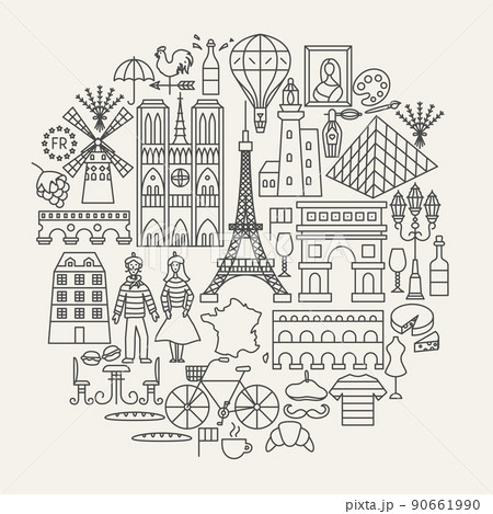 France Line Icons Circle 90661990