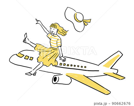 旅行に出発する飛行機に乗った女の子のイラスト素材 [90662676] - PIXTA