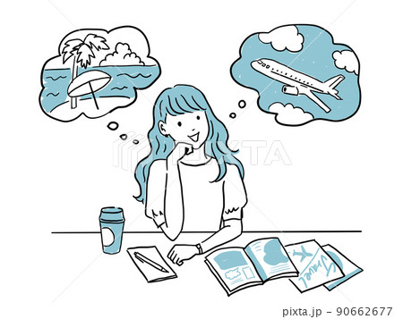 ワクワクしながら旅行計画を立てる女性 90662677