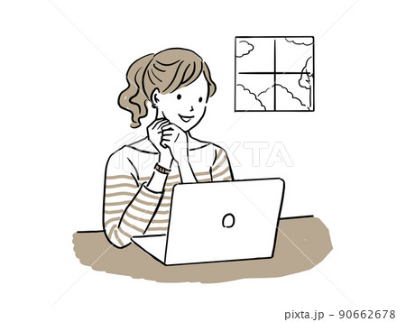 在宅でパソコンを開くポニーテールの女性 90662678