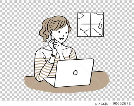 在宅でパソコンを開くポニーテールの女性 90662678