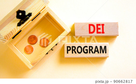DEI diversity equity inclusion program symbol. Blocks with words DEI program on beautiful white background. Chest with coins. Business DEI diversity equity inclusion program concept. Copy space. DEI diversity equity inclusion program symbol. Blocks with words DEI program on beautiful white background. Chest with coins. Business DEI diversity equity inclusion program concept. Copy space. 90662817