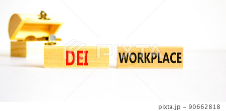 DEI diversity equity inclusion workplace symbol. Blocks with words DEI workplace on beautiful white background. Business DEI diversity equity inclusion workplace concept. Copy space. 90662818