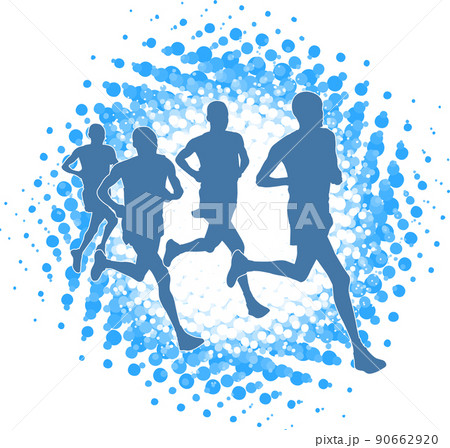 runners silhouettes over  halftone  splash bacground - vector artwork 90662920