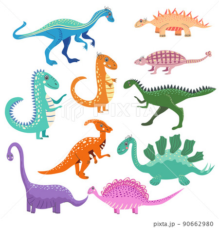 Cute dinosaurs and tropic plants. Funny cartoon dino. 90662980