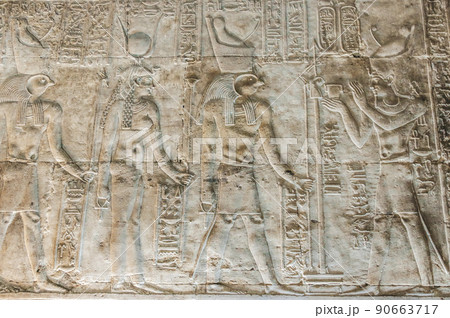 Bas-reliefs of the ancient Temple of Horus in Edfu, Egypt Bas-reliefs of the ancient Temple of Horus in Edfu, Egypt 90663717