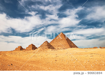 Ancient Pyramid of Mycerinus, Menkaura and the Pyramids of the Queens Menkaurev Giza, Egypt Ancient Pyramid of Mycerinus, Menkaura and the Pyramids of the Queens Menkaurev Giza, Egypt 90663894
