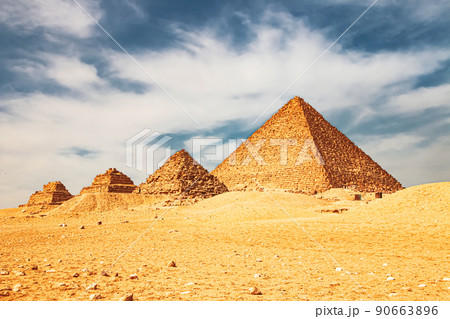 Ancient Pyramid of Mycerinus, Menkaura and the Pyramids of the Queens Menkaurev Giza, Egypt 90663896