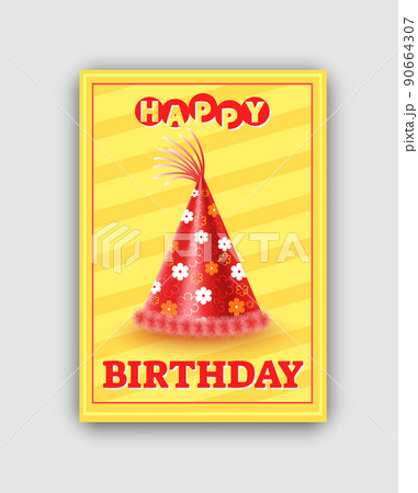 Happy Birthday Card with Red Cone Festive Hat 90664307