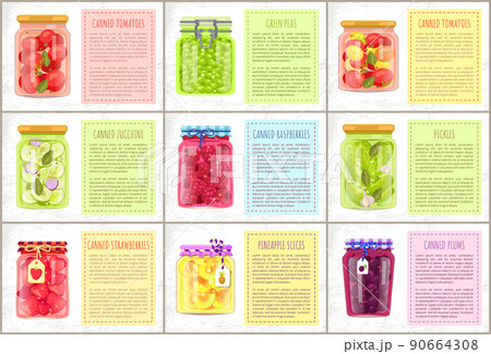 Canned Tomatoes and Peas Set Vector Illustration 90664308
