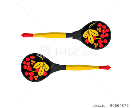 Wooden Decorated Spoons Set Vector Illustration 90664376