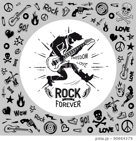Rock Forever Person Guitarist Vector Illustration Rock Forever Person Guitarist Vector Illustration 90664379