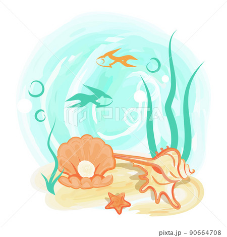 Opened Light Orange Sea Shell With Shiny Pearlのイラスト素材