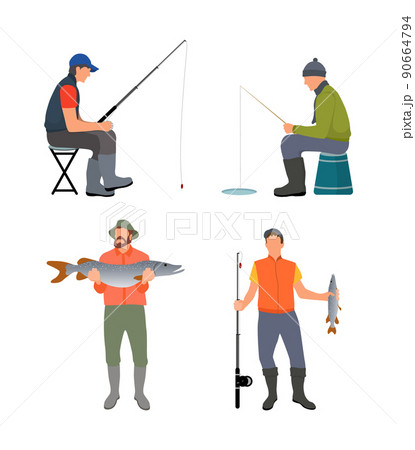 Sitting and Standing Fishermen Colorful Poster 90664794