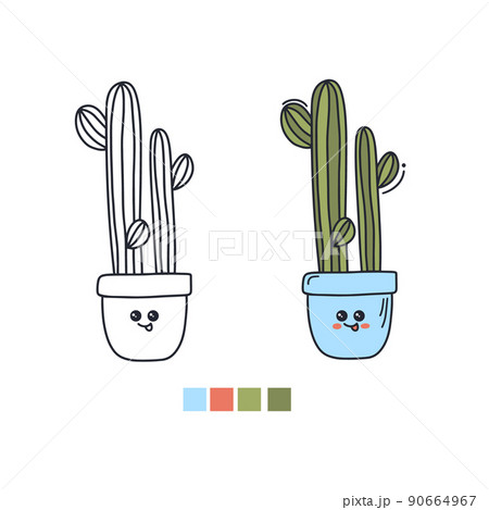 Hand drawn set of succulents or cacti in pots. Doodles elements 90664967