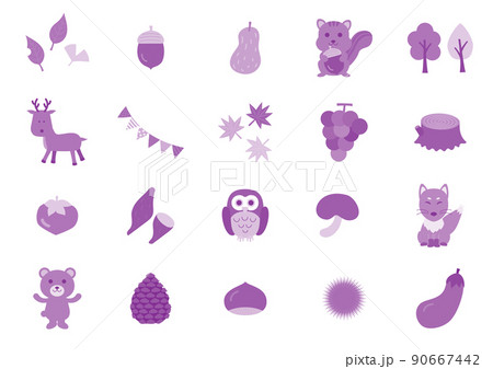 フラットでシンプルな秋モチーフのセット 90667442