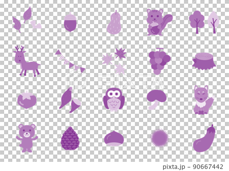 フラットでシンプルな秋モチーフのセット 90667442