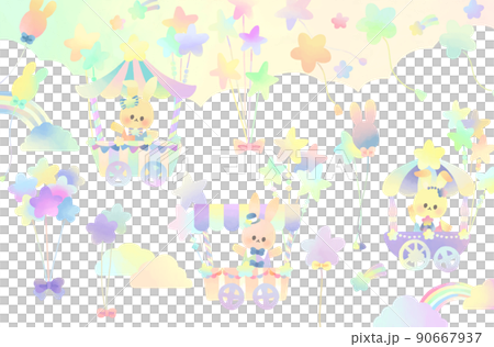 ゆめかわウサギと星の風船 背景付き  / 長方形 90667937