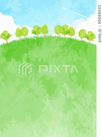 かわいい手描きの丘と森林の風景イラスト 90668092