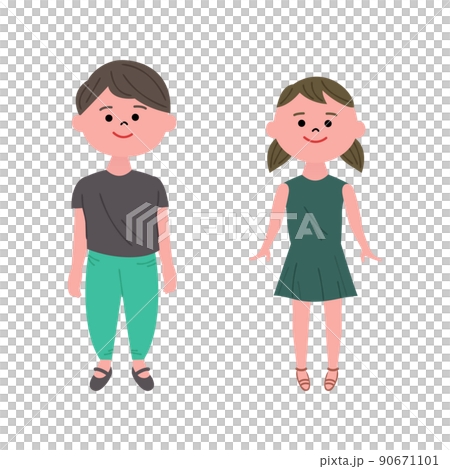 男の子と女の子のイラストセット 90671101