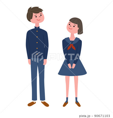 中学生の男女のイラストセット 90671103
