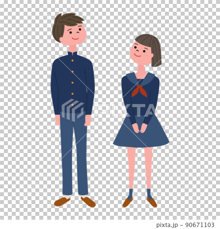中学生の男女のイラストセット 90671103