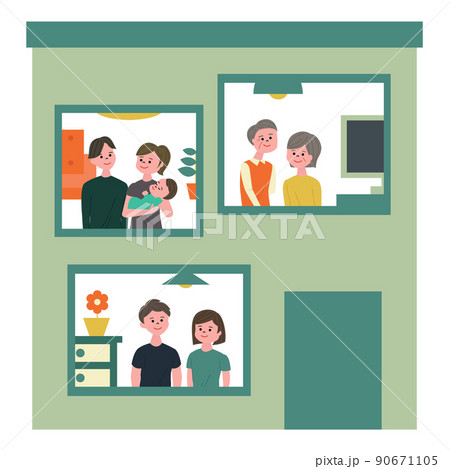 アパートに住む人たちのイラスト 90671105