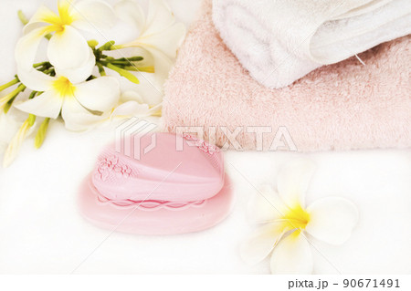 herbal soap, terry cloth health care for skin arrangement flat lay style herbal soap, terry cloth health care for skin arrangement flat lay style 90671491