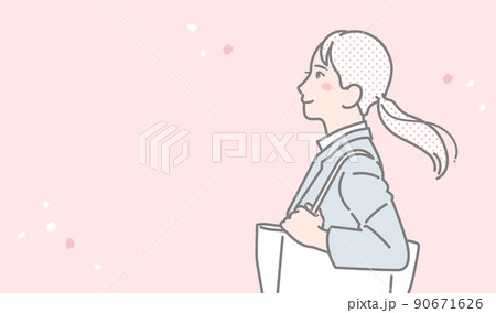 スーツの女性と桜のベクターイラスト素材 スーツの女性と桜のベクターイラスト素材 90671626