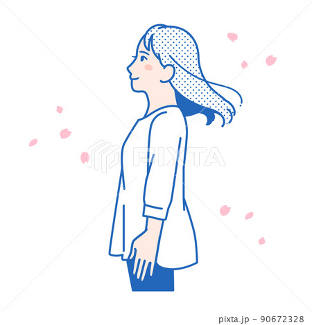 女性と桜のベクターイラスト素材 女性と桜のベクターイラスト素材 90672328