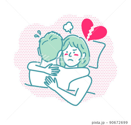 裸で抱き合う男女 上半身 (SEX ・セックス・性行為) / 怒る・ケンカ・失望 90672699