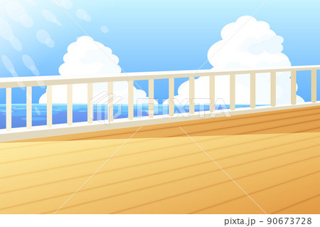 船の上から見る昼間の海と入道雲の背景イラスト ベクター です のイラスト素材