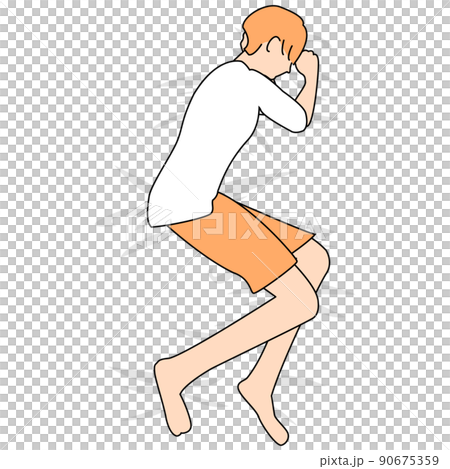 若い男がシーツの上で眠っているイラスト 90675359